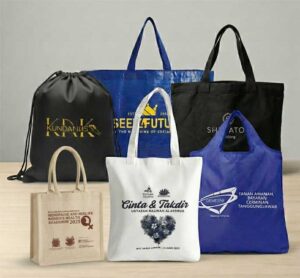Various eco-friendly tote bags displayed