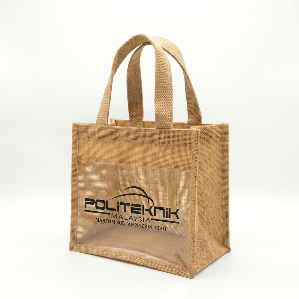 Mini Jute & Canvas Gift Bag | Clear Window & Square Totes - Image 3